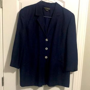 LIZ CLAIBORNE collection 3/4 sleeve single pearl buttons linen/rayon jacket NAVY